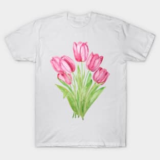 pink tulips watercolor T-Shirt